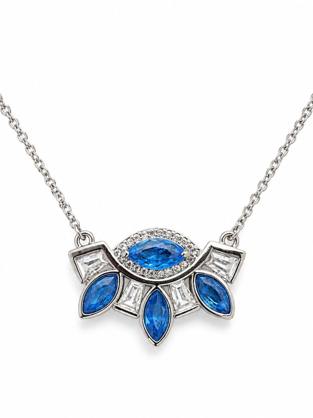 Bomb Party Fearless Soul Blue Rhinestone Silver Tone Necklace Like New